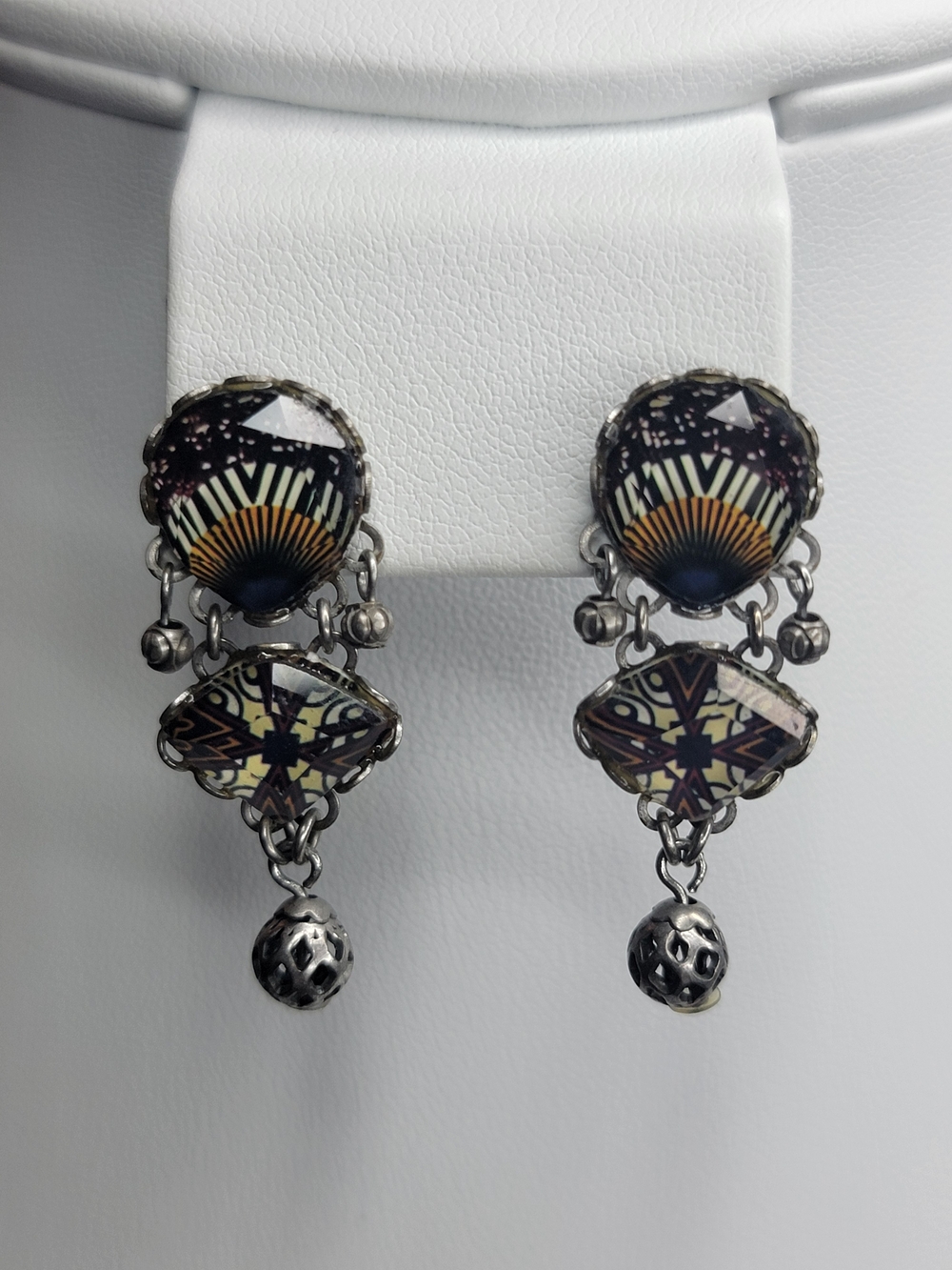 Ayala Bar Geometric Glass Drop Earrings in Black With Bead Accent
